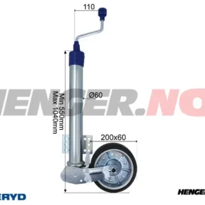 Automatisk støttehjul Ø60mm Stålfelg gummihjul 200x60mm Last 250Kg Brakett flat
