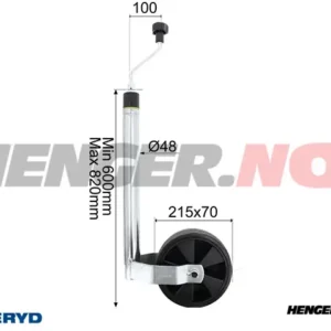 Støttehjul Ø48mm Plastfelg Fulle gummihjul 215x70mm. Kultrycksindikator. Load 125Kg