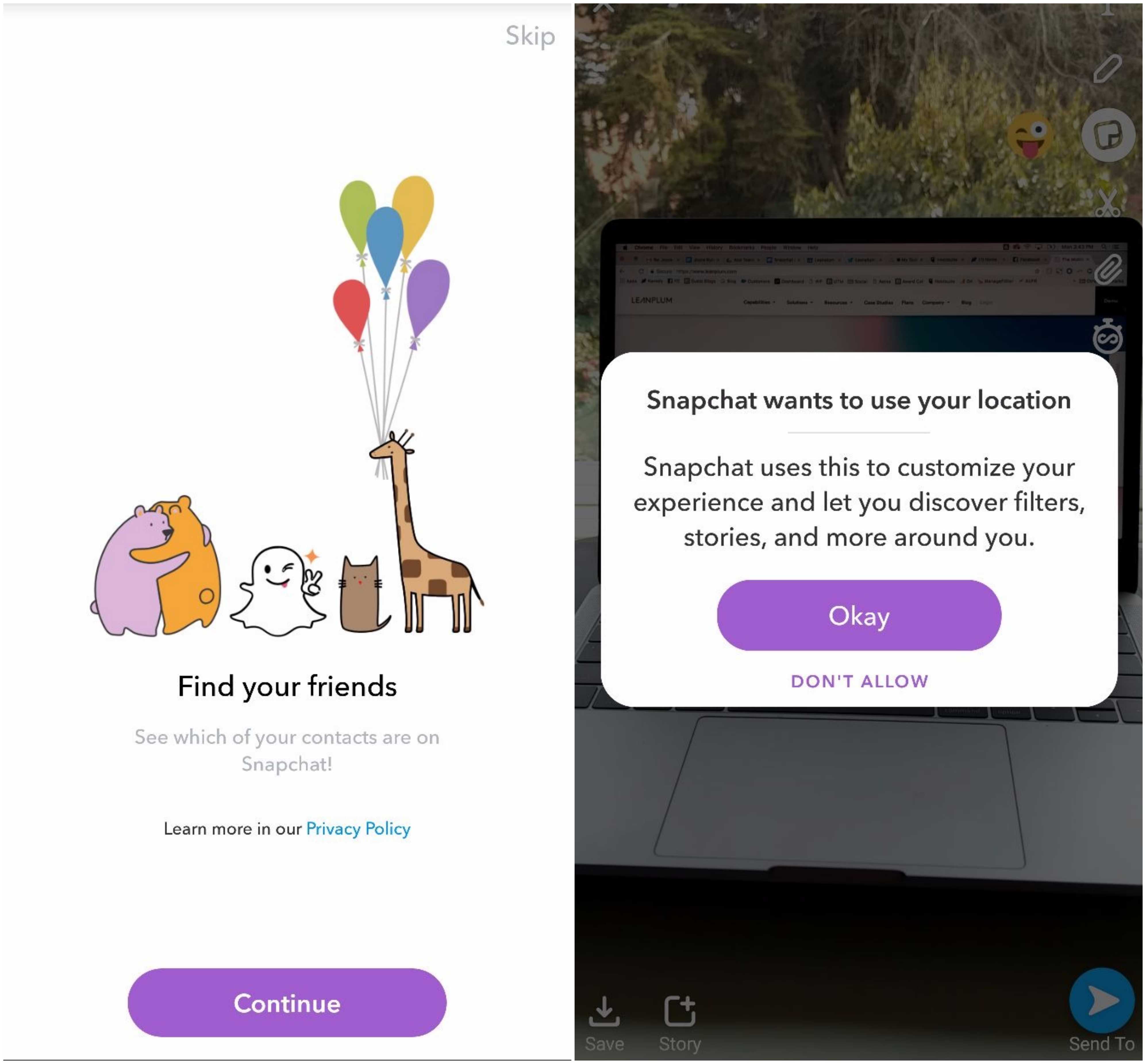 Snapchat app engagement onboarding