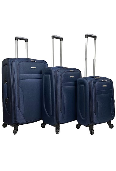 Ensemble de trois valises bleues en nylon.