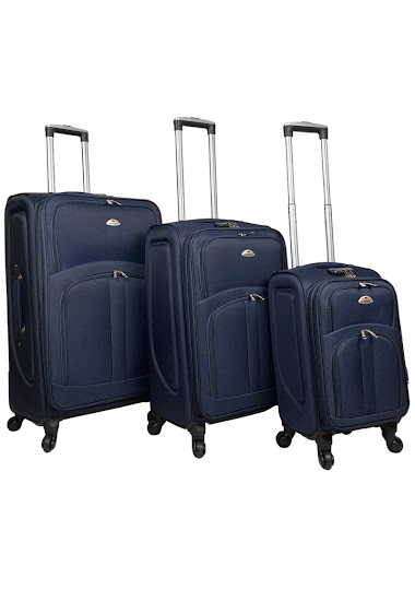 Ensemble de trois valises bleues en nylon dont une valise cabine 45cm (18″).