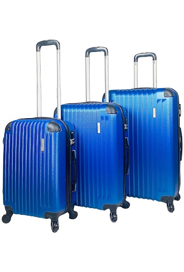 Ensemble de trois valises bleues extensibles en ABS renforcé.