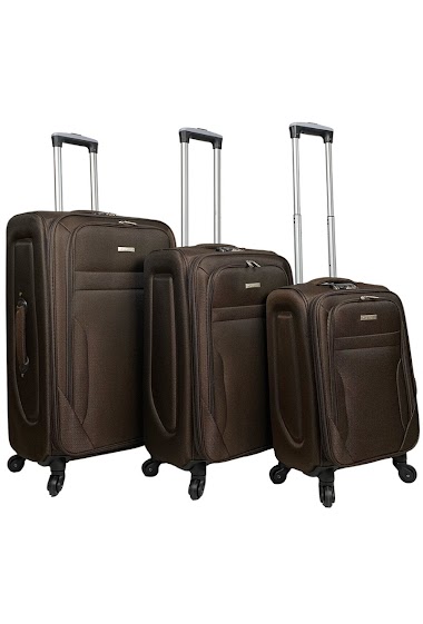 Ensemble de trois valises marrons en nylon.