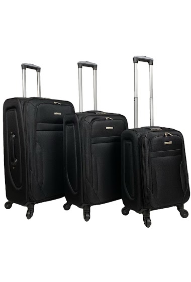 Ensemble de trois valises noires en nylon.