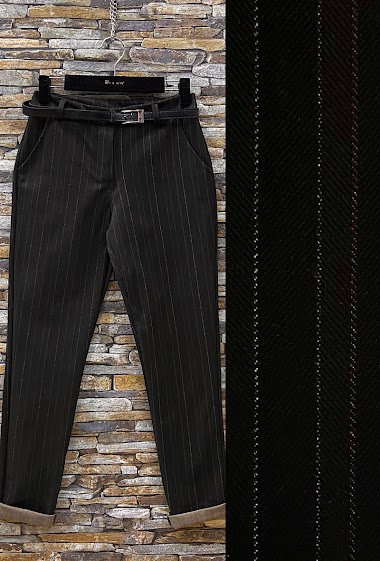Pantalon ELLEN Aspect Flanelle de laine épaisse Automnale Taille Haute à motif