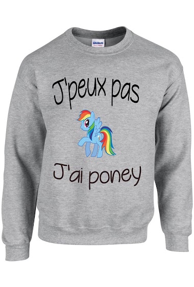 Sweatshirt pour fille gris imprimé "j'peux pas j'ai poney"