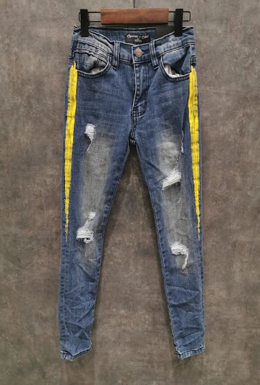 Jeans déchiré avec bandes latérales effet peinture