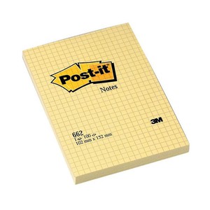 FOGLIETTI POST-IT NOTES CANARY LARGE QUADRETTI 662 GIALLO CANARIO 3M 10.2x15.2cm