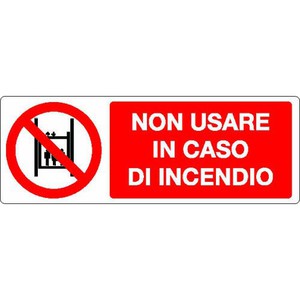 Cartello Segnaletico Divieto USO ASCENSORE SE INCENDIO Alluminio Abc Segnaletica 33x12.5cm