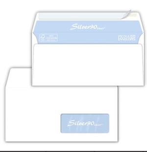 BUSTA SILVER90 LASER BIANCA STRIP CON FINESTRA PIGNA 11x23cm 90gr}