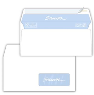 BUSTA SILVER90 LASER BIANCA STRIP CON FINESTRA PIGNA 11x23cm 90gr}