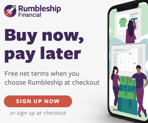 Buy now, pay later. Free net terms when you choose Rumbleship at checkout. Sign up now or sign up at checkout.