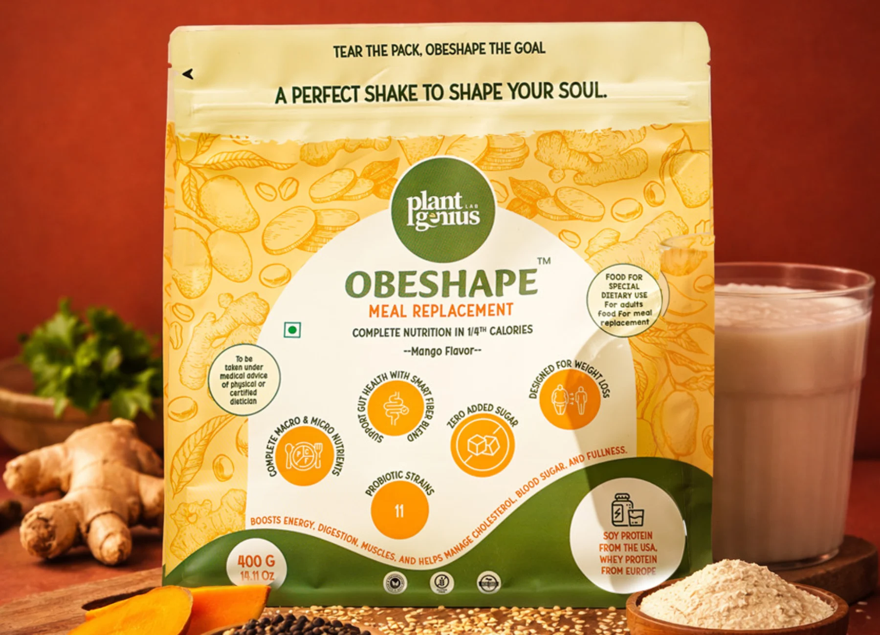 PlantGenius ObeShape - Complete Plant-Based Meal Replacement Shake (400g)