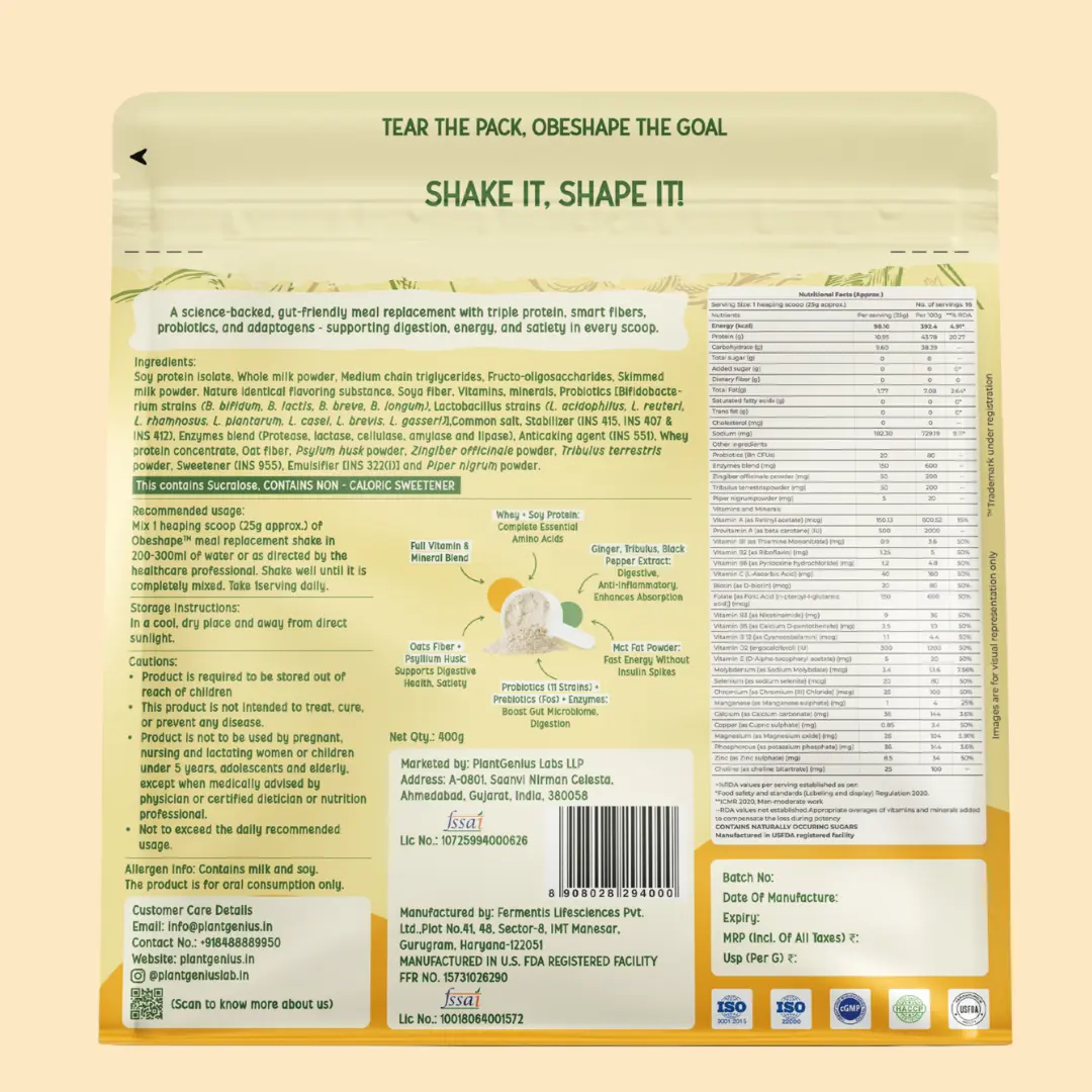 PlantGenius ObeShape - Complete Plant-Based Meal Replacement Shake (400g)