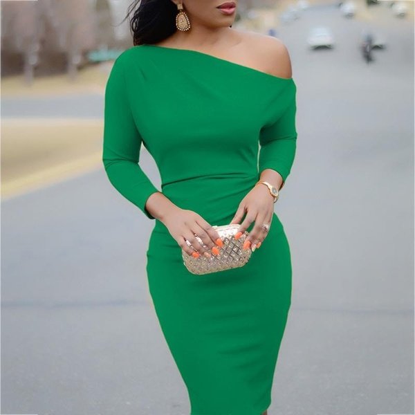 Women's Off Shoulder Midi Bodycon Dress