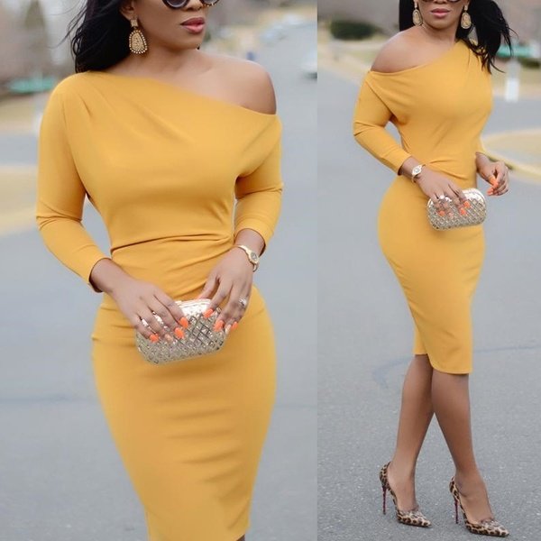 Women's Off Shoulder Midi Bodycon Dress