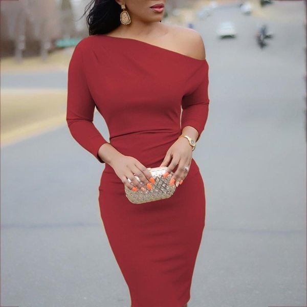 Women's Off Shoulder Midi Bodycon Dress