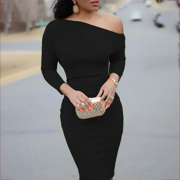 Women's Off Shoulder Midi Bodycon Dress