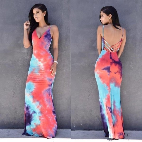 Women's Multicolour Backless Maxi Dress