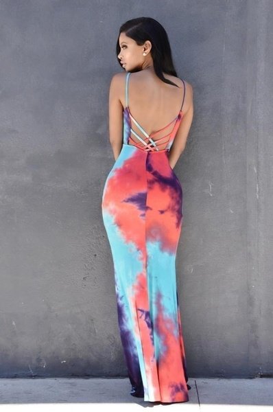 Women's Multicolour Backless Maxi Dress