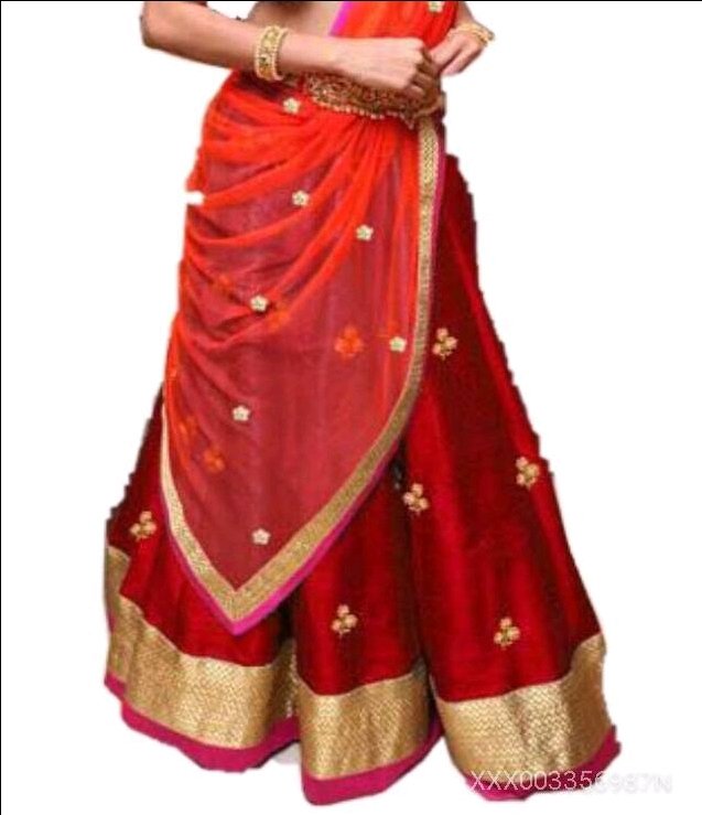 Florence Red Bangalore Silk Embroidered Semi-stitched Lehenga Choli