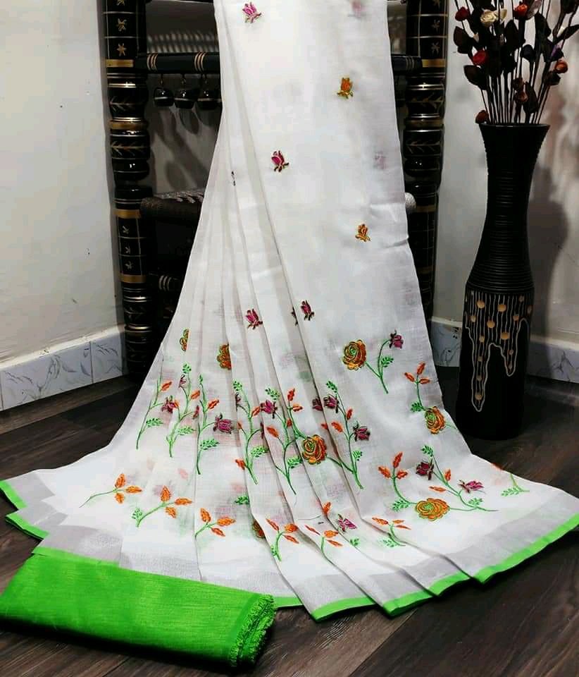 Linen Saree Embroidery Work