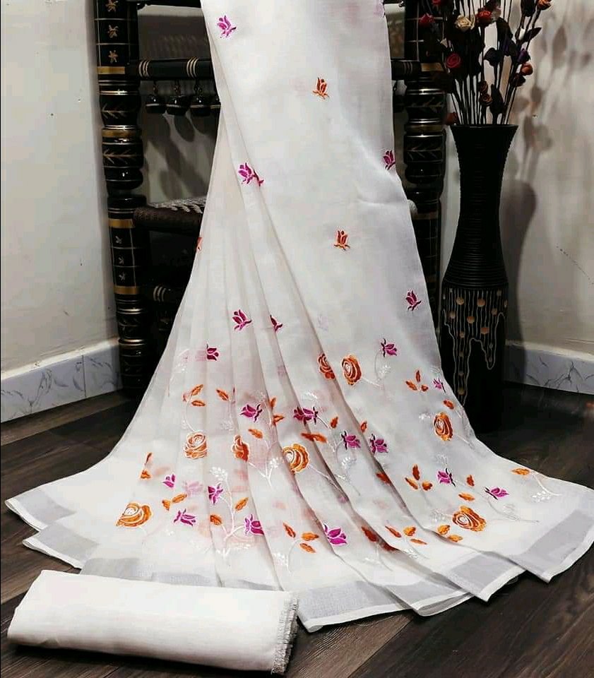 Linen Saree Embroidery Work
