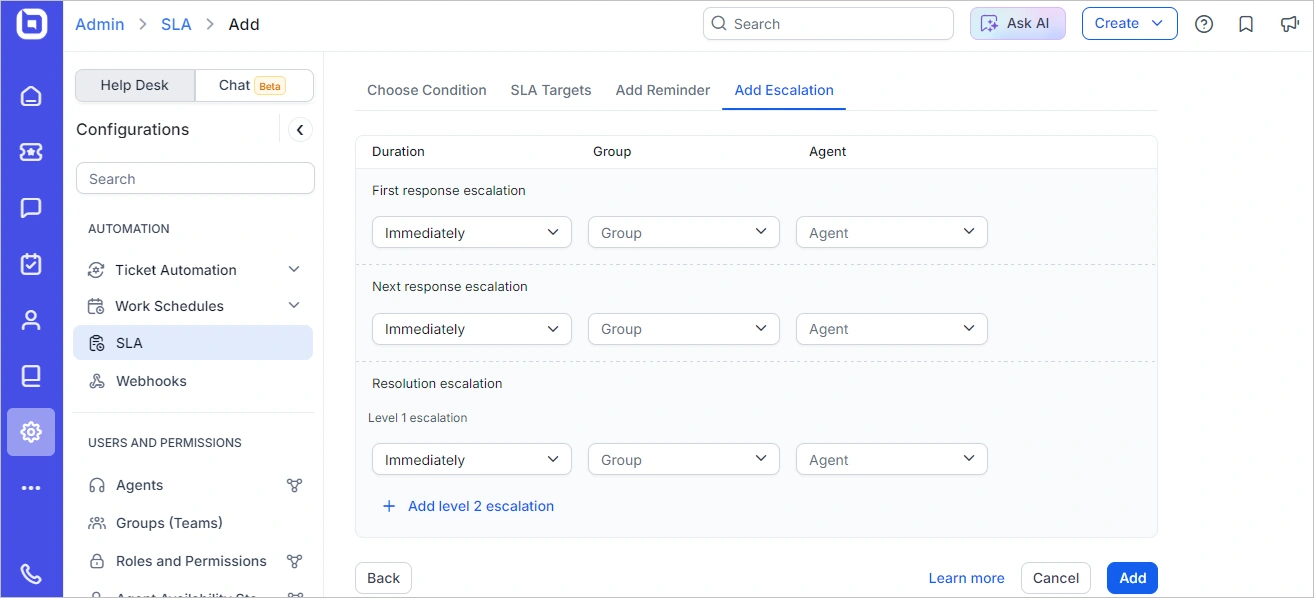 Adding SLA breach conditions in BoldDesk