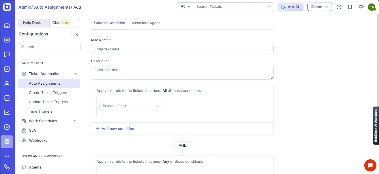 Auto assignment feature in automated ticketing system