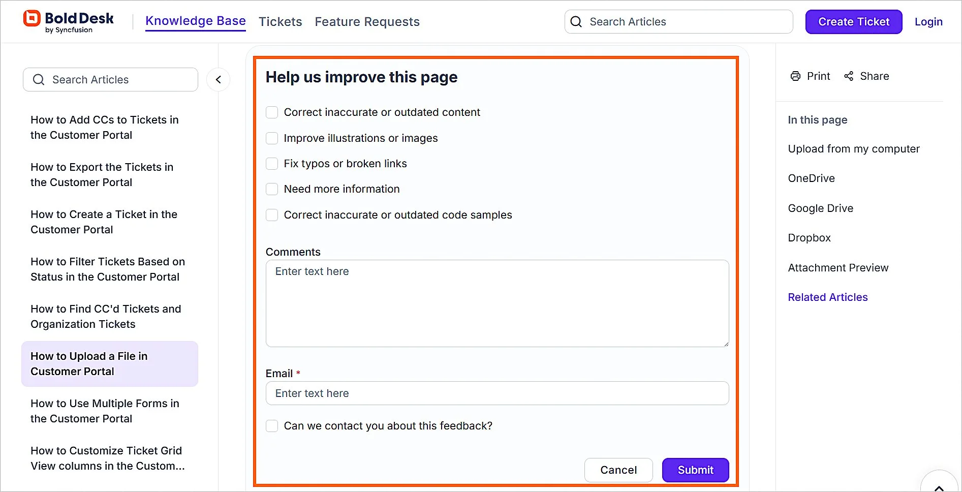 Customer Feedback on KB Articles