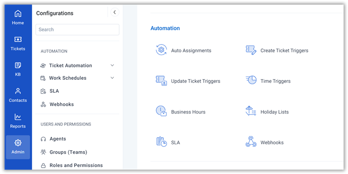BoldDesk Automation Menu