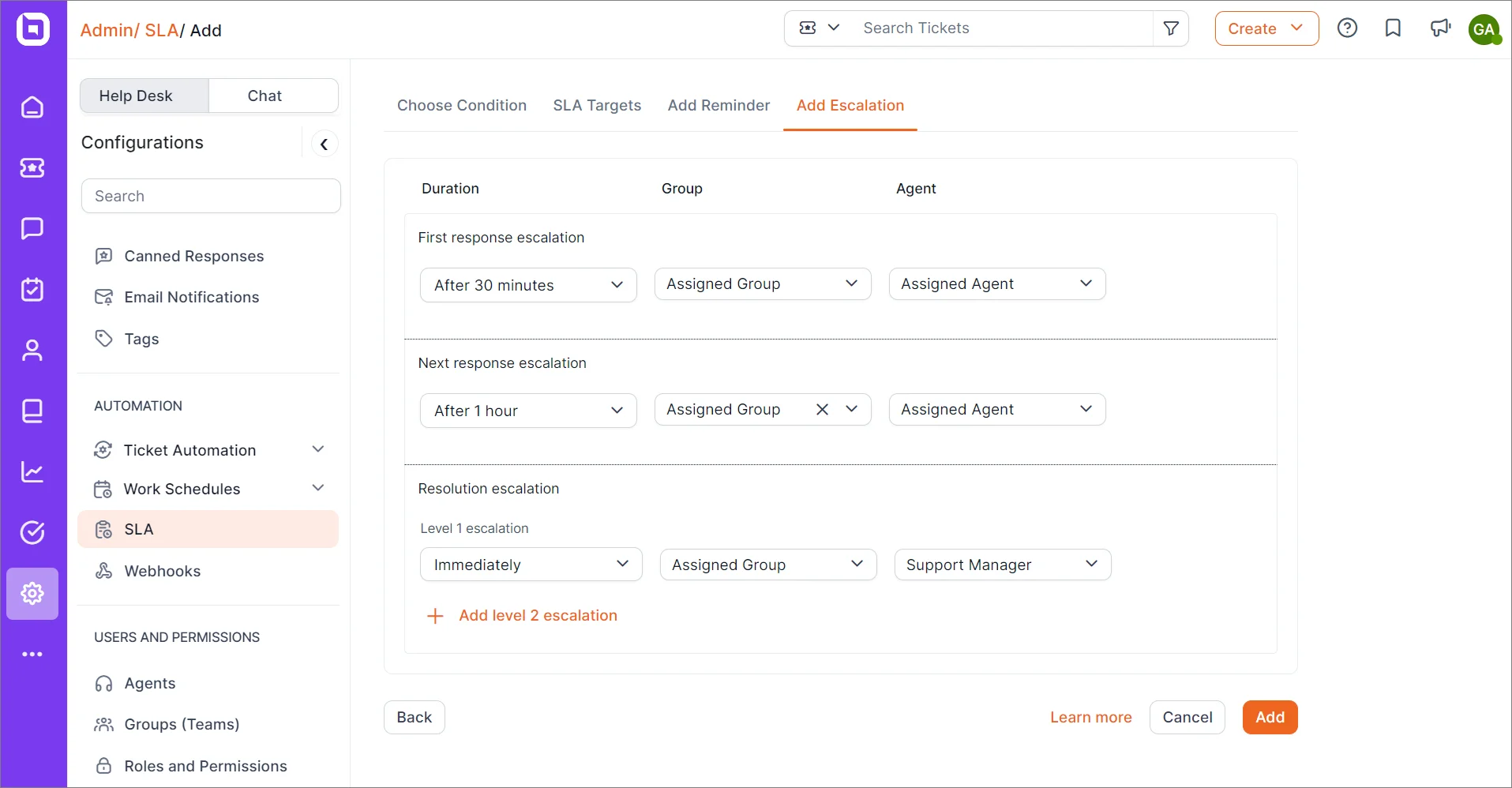 Adding Escalation rules in BoldDesk