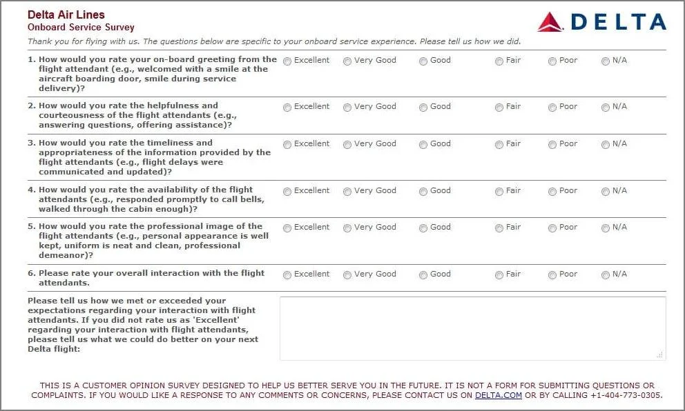 Delta Air Lines Customer Survey