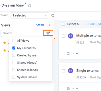 Filter ticket views in ticketing system