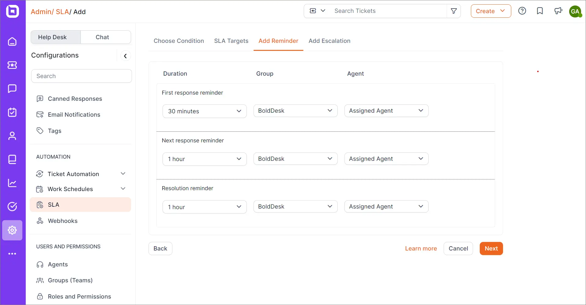 Adding SLA Reminders