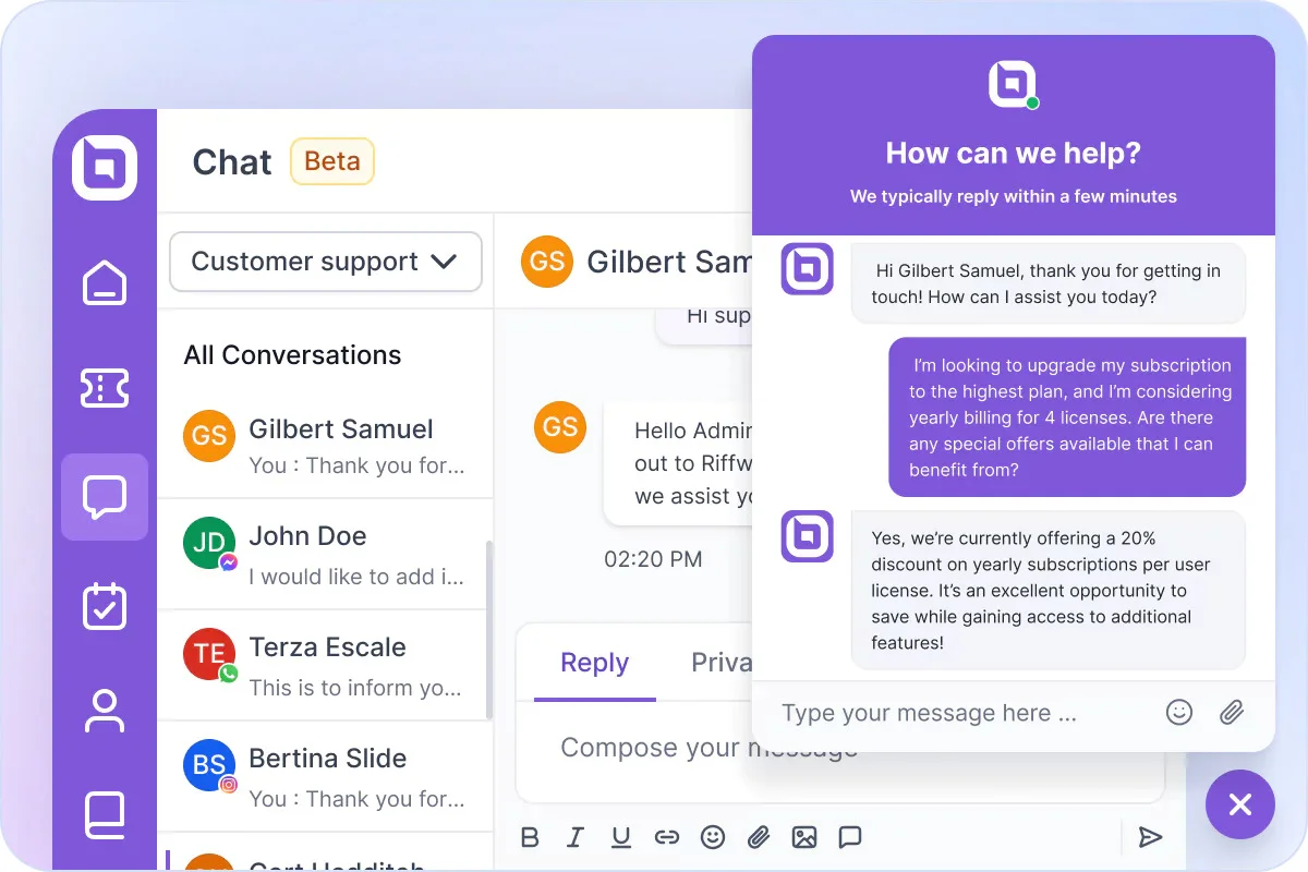 BoldDesk Live Chat for customer service