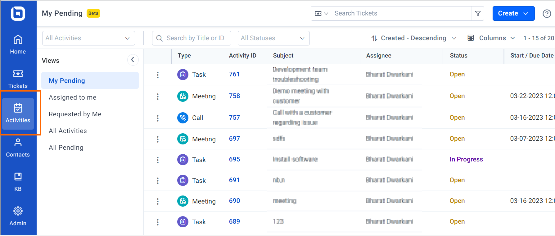 Activity module - Global Page