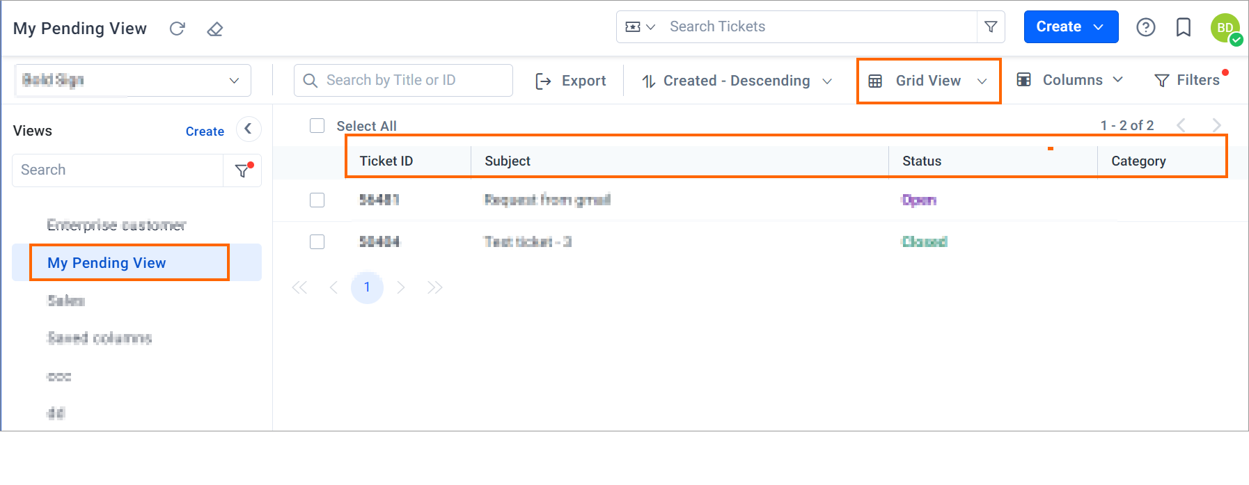 Ticket grid view