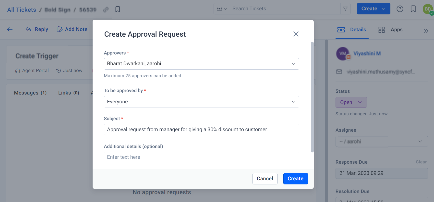 Creating a new approval request