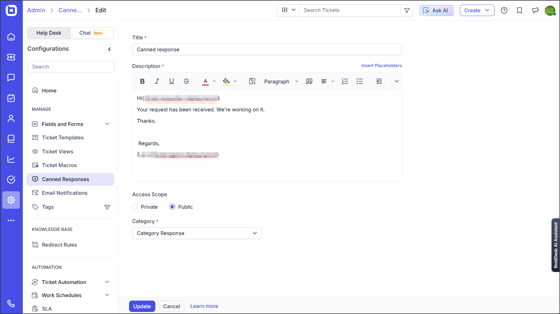 Canned Responses in BoldDesk