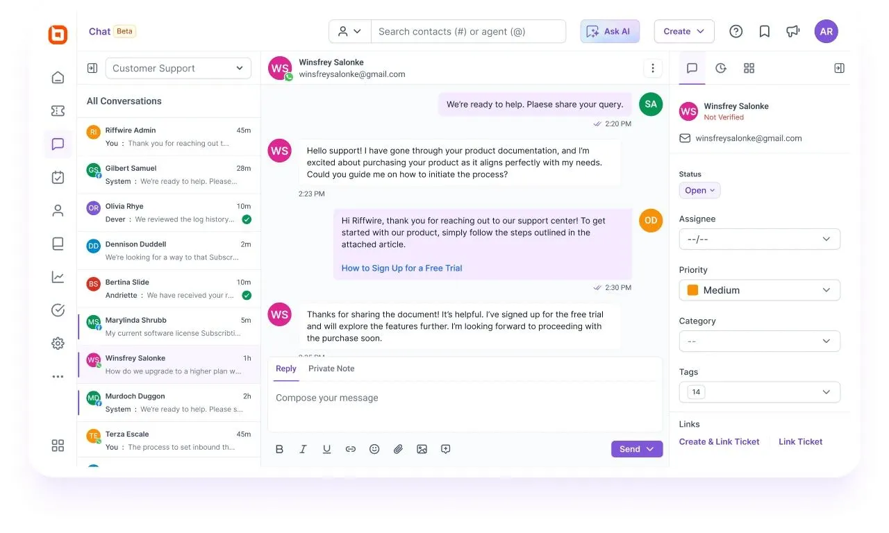 BoldDesk's Omnichannel Inbox