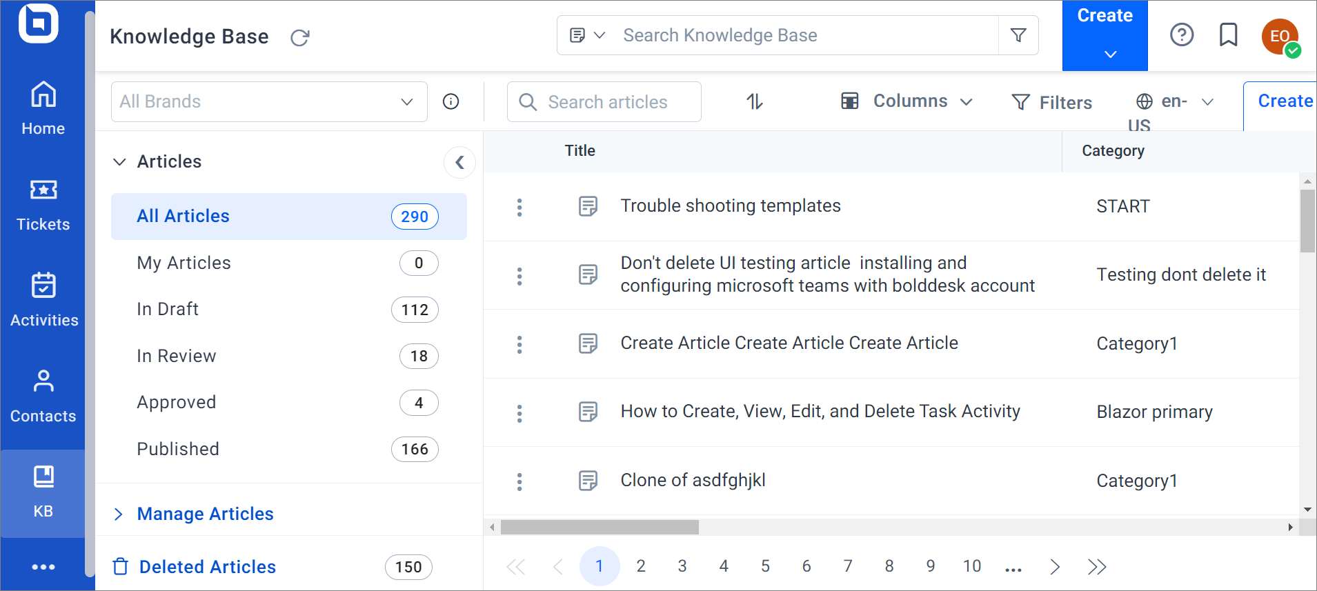 Knowledge base for self-service