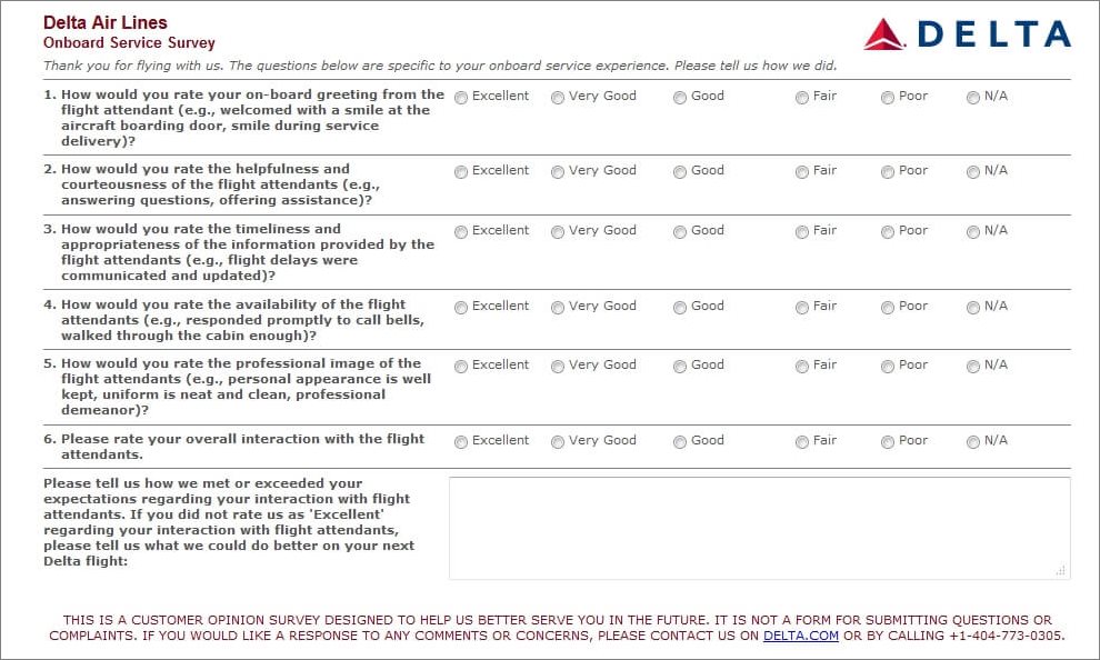 Delta customer satisfaction survey questions