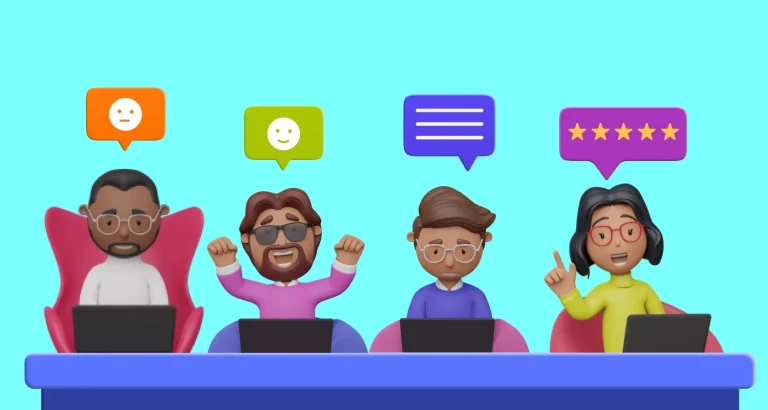 Customer support team receiving different customer feedback and satisfaction ratings
