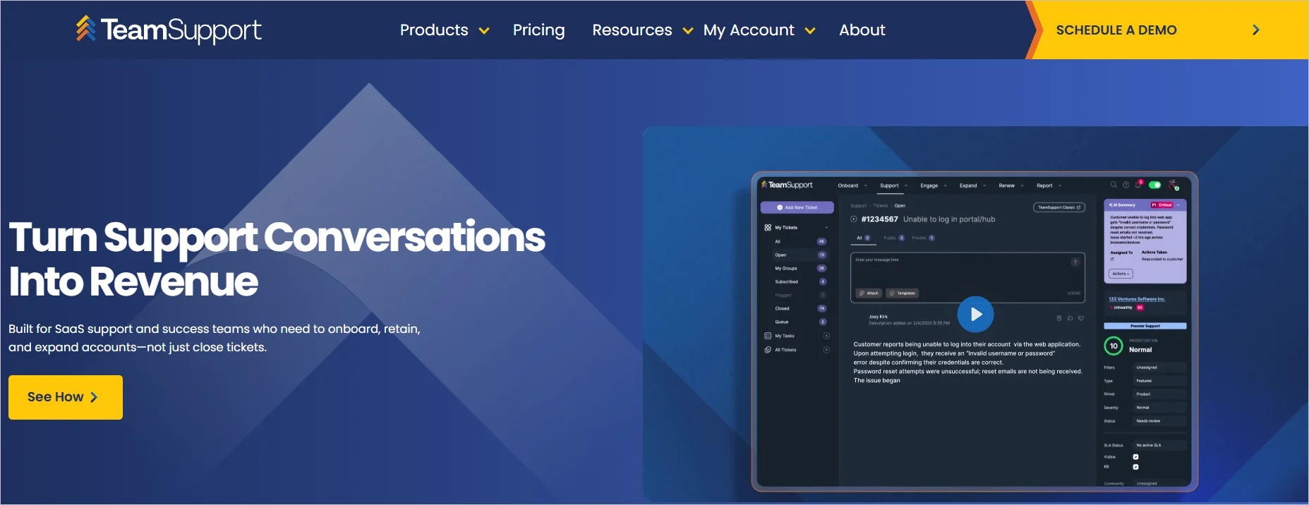 TeamSupport B2B customer support software with ticket analytics and performance dashboards.