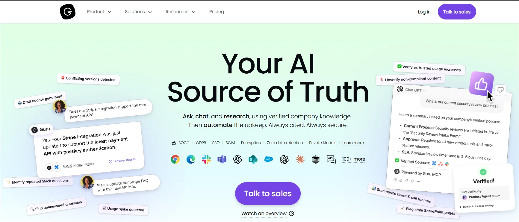Guru AI knowledge base providing a single source of truth with AI‑powered answers for teams and customer support.