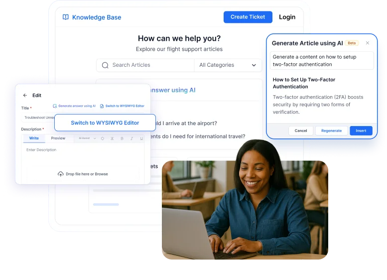 Customer-centric knowledge base software for self-service option with AI usage.
