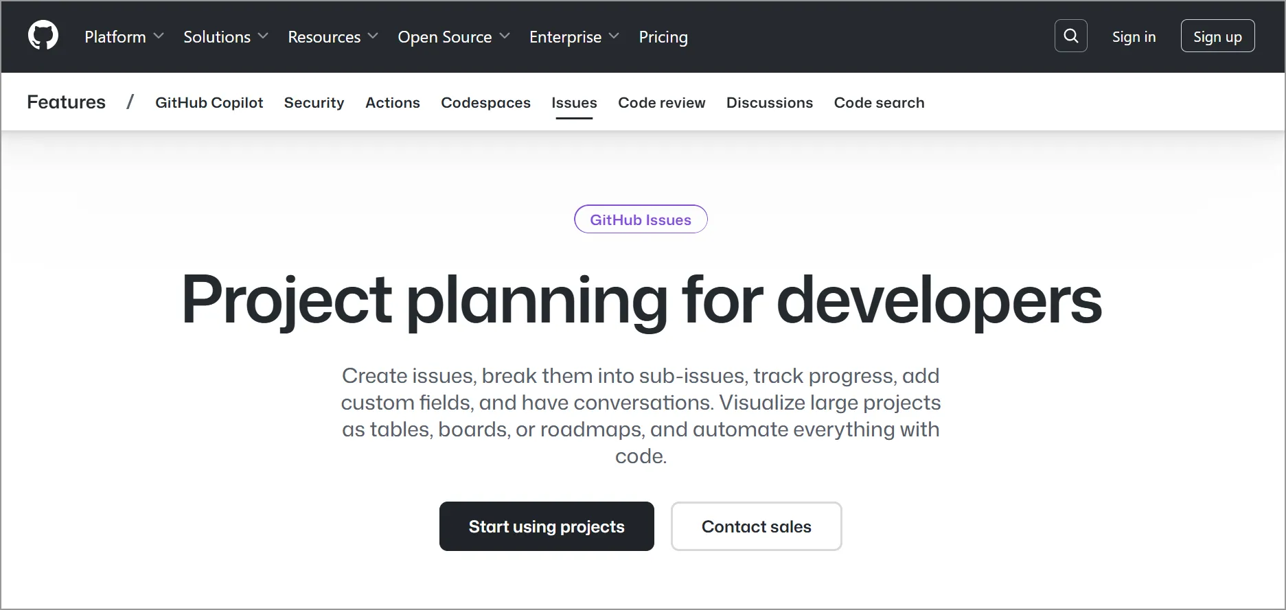 Github Issues Home Page