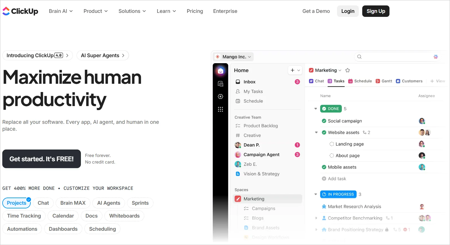 ClickUp productivity platform for task management, workflow automation and team collaboration.